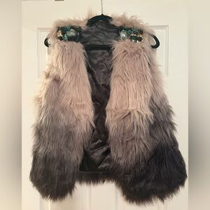 Ombre Faux Fur Vest with Jewel Shoulder Embellishments - One of a kind!
